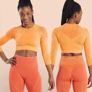 Gymshark Apex Seamless Stretch Athletic Gym Crop Top Neon Bright Orange Large